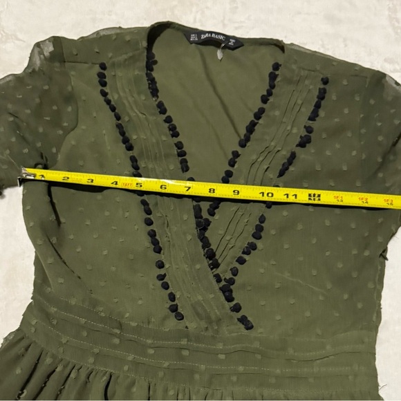 Zara Green Wrap Mini Dress with Ruffled Bishop Sleeves - Picture 6 of 9